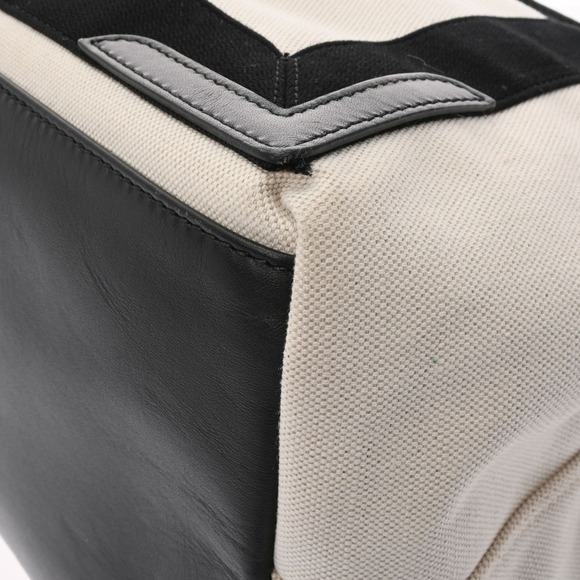 BALENCIAGA Navy Blue Cabas Beige Black Canvas Leather Handbag - Picture 9 of 9